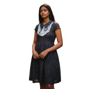 Killstar Agnes Lace Babydoll Mini Dress Black White Small Goth Short Sleeve